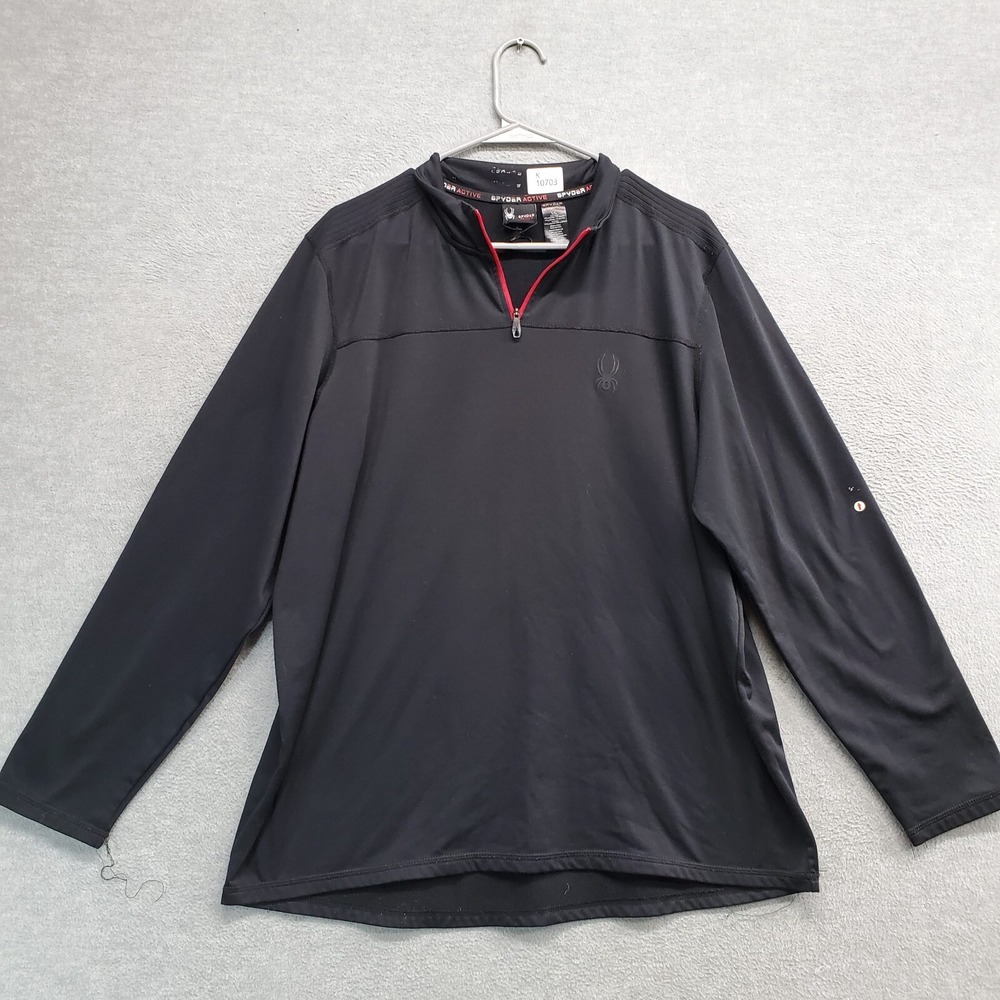 Spyder Active Men Sweatshirt Large Black Logo Spellout 1/4 Zip Long Sleeve READ